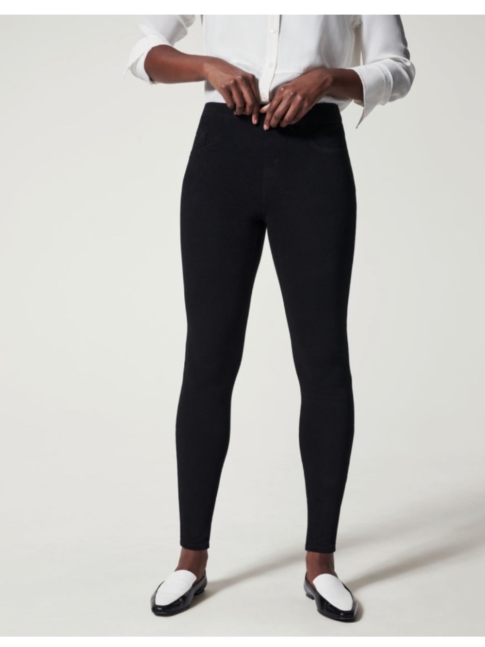 SPANX Black Jean-ish Ankle Leggings - Sleek Fit in Solid Black Size Large